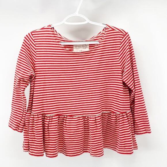 We The Free red striped tan peplum boxy shirt bohemian Gypsy hippie casual - Picture 1 of 7